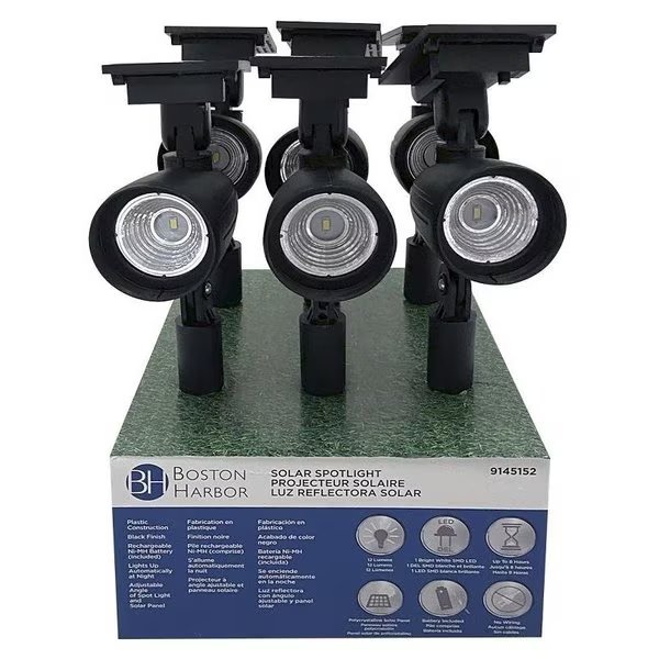 Solar Spotlight, NIMh Battery, AA Battery, 1Lamp, Plastic Fixture, Black, Battery Included Yes, Boston Harbor, Mfr#: 26078